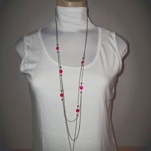 Silver & Pink Necklace w/Earrings